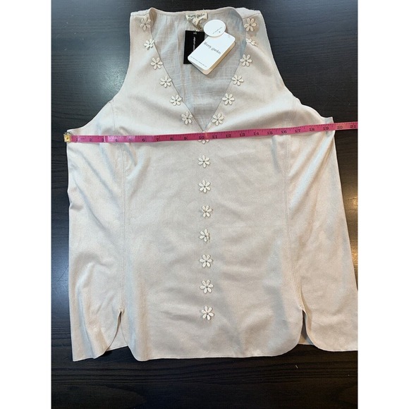 Liberty Garden Sleeveless Top Women Large Neutral Embellished Flowers Faux Suede - Picture 10 of 13